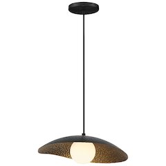1 Light LED Pendant in Black with Antique Brushed Brass Color