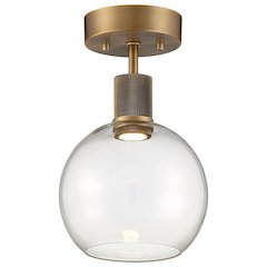 Burgundy LED Semi-Flush in Antique Brushed Brass Color