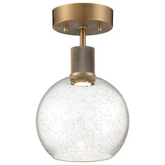 Burgundy LED Semi-Flush in Antique Brushed Brass Color