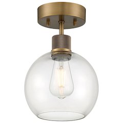 Burgundy LED Semi-Flush in Antique Brushed Brass Color