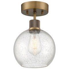 Burgundy LED Semi-Flush in Antique Brushed Brass Color