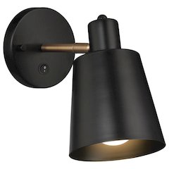 1 Light Adjustable Wall Sconce in Black with Antique Brushed Brass Color