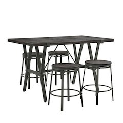 Brown Rectangular Counter Height Set with Bar Table and Stools for 4 Guests