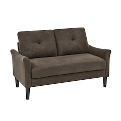 Brown Upholstered Loveseat Sofa with Tufted Back and Tall Wooden Legs