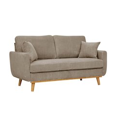 Modern Corduroy Loveseat Sofa in Camel Brown with Wood Frame Base