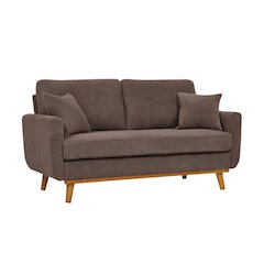 Dark Brown Corduroy Loveseat with Wooden Base – Elegant Sofa Couch Design
