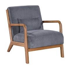 Dark Gray Corduroy Accent Chair with Wood Legs – Stylish Bedroom Chair