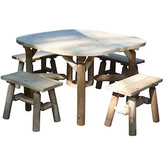 Cedar Log 47' Roundabout Table/ 4 Benches