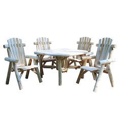Cedar log 47" Roundabout Table/ 4 Chair Set