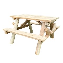 4' Log Picnic Table  Attached Benches