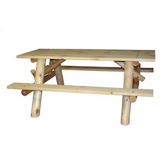 6' Log Picnic Table  Attached Benches