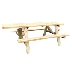 6' ADA Log Picnic Table  Attached Benches