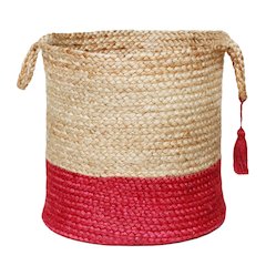 Baskets Jute Indoor Basket in Tan/Red, 19" x 19" x 19"