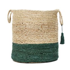 Baskets Jute Indoor Basket in Tan/Green, 19" x 19" x 19"