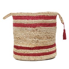 Baskets Jute Indoor Basket in Tan/Red,  19" x 19" x 19"