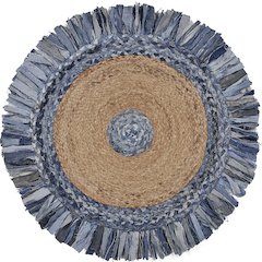 Boutique Jute Cotton Blend Area Rug Indoor in Blue/Tan, 5'6" Round