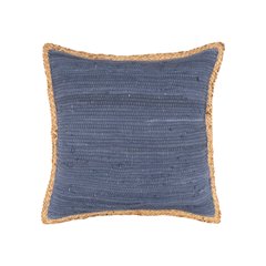 Solid Midnight Blue Jute Bordered Throw Pillow