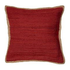 Solid Cardinal Red Jute Bordered Throw Pillow
