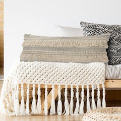 Gray Over-Tufted Farmhouse Throw Pillow