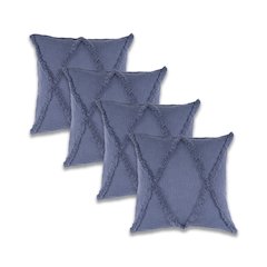 Reese Cotton Pillow Set of 4 in Blue, 18" x 18"