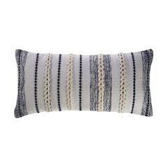 Braided White and Navy Contemporary Throw Pillow