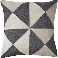 Charcoal and White Geometric Faux Leather Hide Throw Pillow