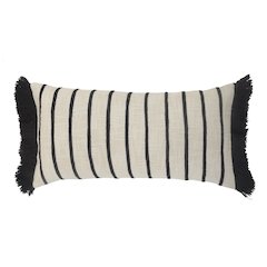 Striped Ivory and Black Fringe Pillow