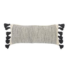 Distressed Gray and Black Fringe Pillow