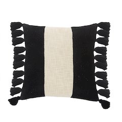 Tri-Stripe Black and Ivory Fringe Pillow