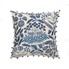 Off-White and Navy Bohemian Floral Throw Pillow