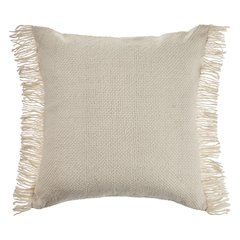 Solid Ivory Woven Throw Pillow with Fringe