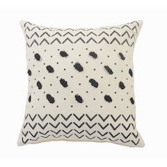 Evette Rios Avant-Garde Black and Cream Chevron and Tufted Grid Throw Pillow