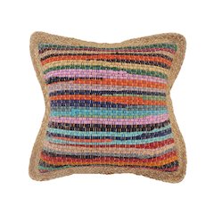 Evette Rios Riley Multicolored Chindi Jute Bordered Throw Pillow