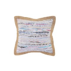 White Multicolored Chindi Jute Bordered Throw Pillow