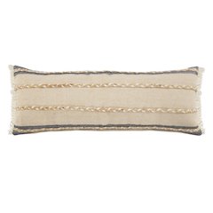 Atlantis Black and Taupe Lumbar Pillow with Jute Braiding and Fringe