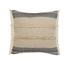 Atlantis Black and Taupe Throw Pillow with Jute Braiding and Fringe