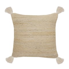 Natural Jute Throw Pillow with Tassels