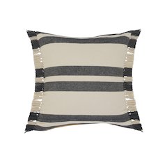 Gray Double Striped Throw Pillow with Fringe