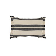 Gray Double Striped Lumbar Pillow with Fringe