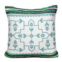Boho Bordered Budding Floral Mosaic Textile Throw Pillow