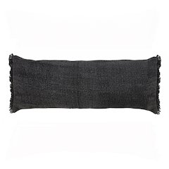 Muted Black Solid Stonewash Lumbar Throw Pillow with Fringe
