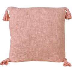 Unique Neutral Solid Cotton Throw Pillow with Tassels