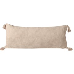 Unique Neutral Solid Cotton Lumbar Throw Pillow with Tassels