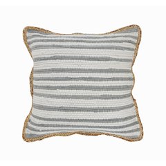 Riley Cotton and Jute Poly Filled Pillow in Gray/White, 18" x 18"