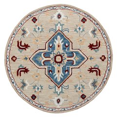 RugsA Beige/Blue Medallion Wool Round Rug