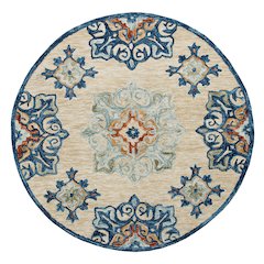 RugsA Beige/Blue Medallion Wool Round Rug