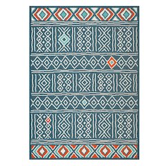 Evette Rios Ivory/Navy Bohemian Tribal Polypropylene Indoor/Outdoor Area Rug
