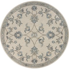 Mirroring Ivory and Blue Floral Bloom Area Rug 7'3" Round