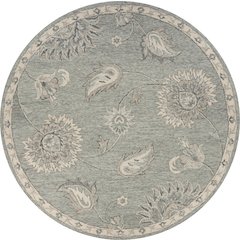 Light Gray Traditional Botanical Area Rug 7'3" Round