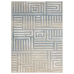 Beige/Blue Modern Geometric Performance Washable Indoor Area Rug
